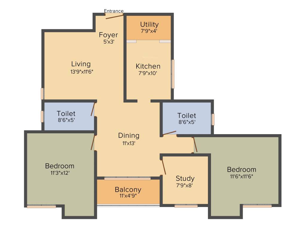 Elegant Pinnacle (2BHK+2T (1,304 sq ft) + Study Room 1304 sq ft)