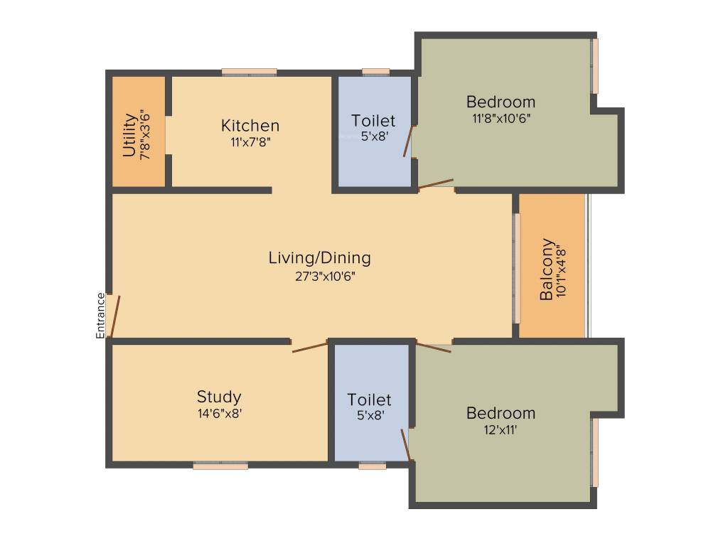 Elegant Pinnacle (2BHK+2T (1,311 sq ft) + Study Room 1311 sq ft)
