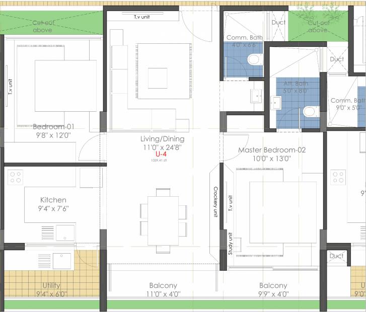 Redtree Raindrops (2BHK+2T (1,039.41 sq ft) 1039.41 sq ft)