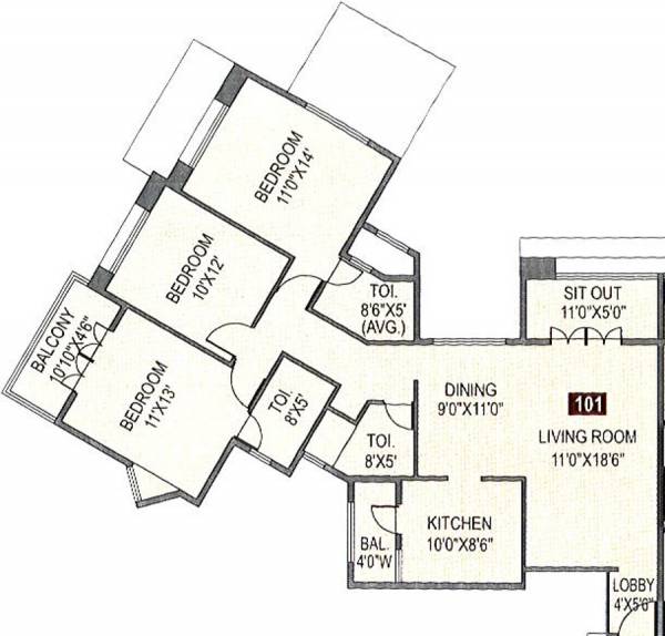 Trimurti Wateridge (3BHK+3T (1,480 sq ft) 1480 sq ft)