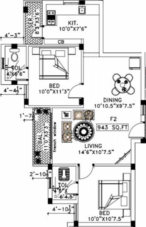 MC Sujithra Enclave (2BHK+2T (943 sq ft) 943 sq ft)