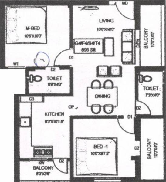 MC Dwaraka Flats (2BHK+2T (896 sq ft) 896 sq ft)