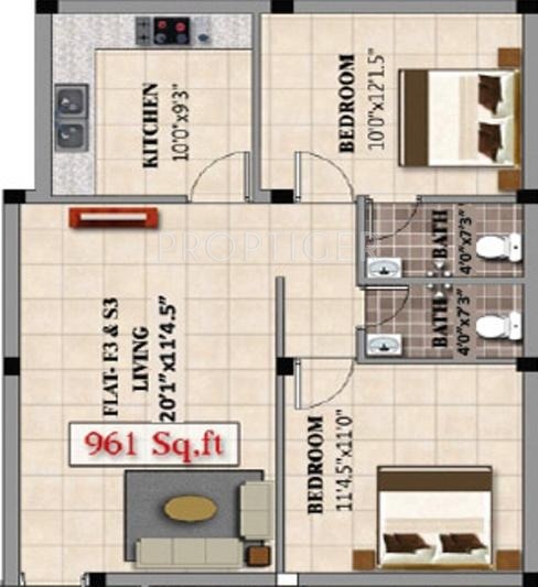 Pawan Regency (2BHK+2T (961 sq ft) 961 sq ft)