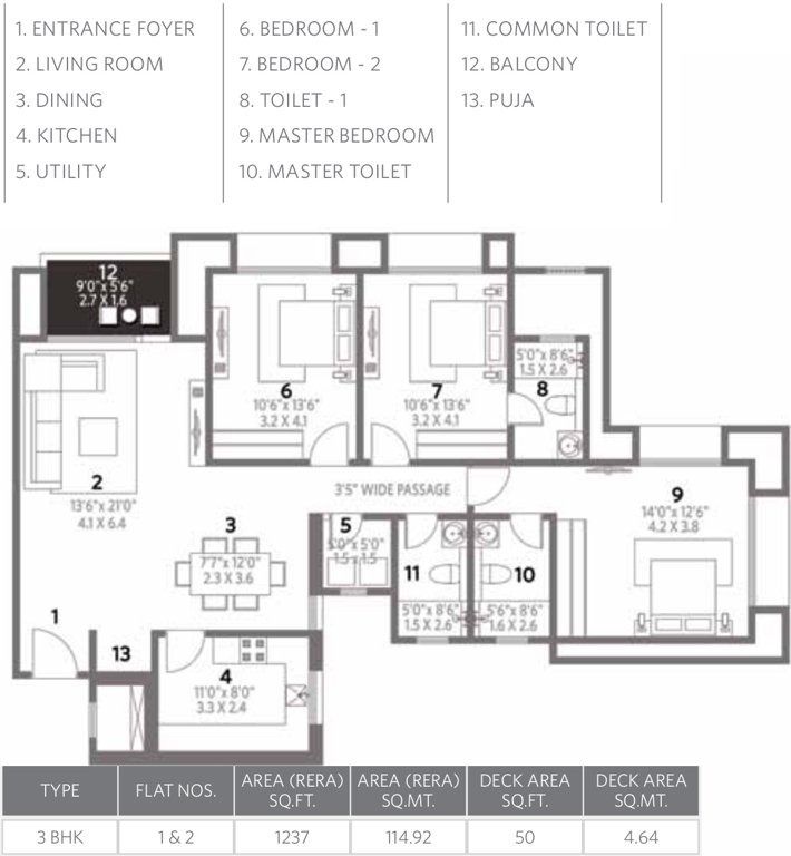 Hiranandani House of Hiranandani Egattur (3BHK+3T (1,695 sq ft) 1695 sq ft)