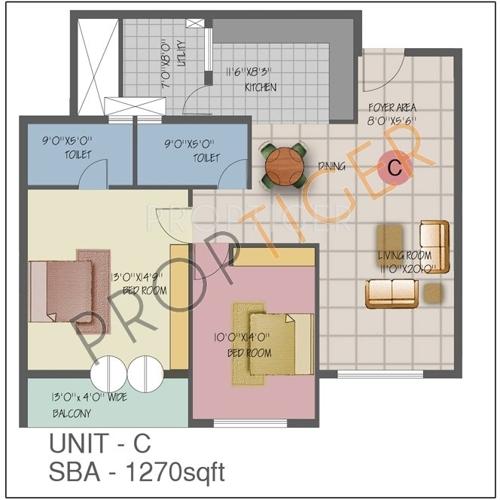 Jain Sorina (2BHK+2T (1,270 sq ft) 1270 sq ft)