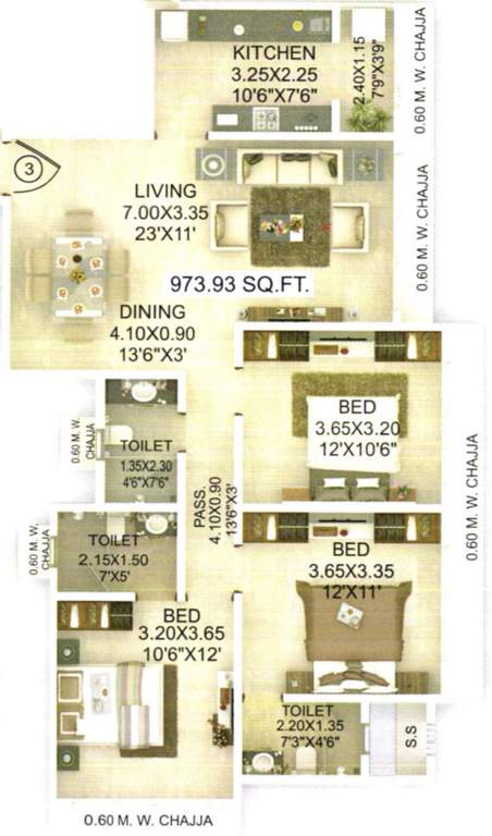 Evershine Madhuvan (3BHK+3T (973.92 sq ft) 973.92 sq ft)