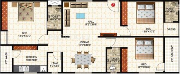 Prem Rama Residency (3BHK+3T (1,485 sq ft)   Pooja Room 1485 sq ft)