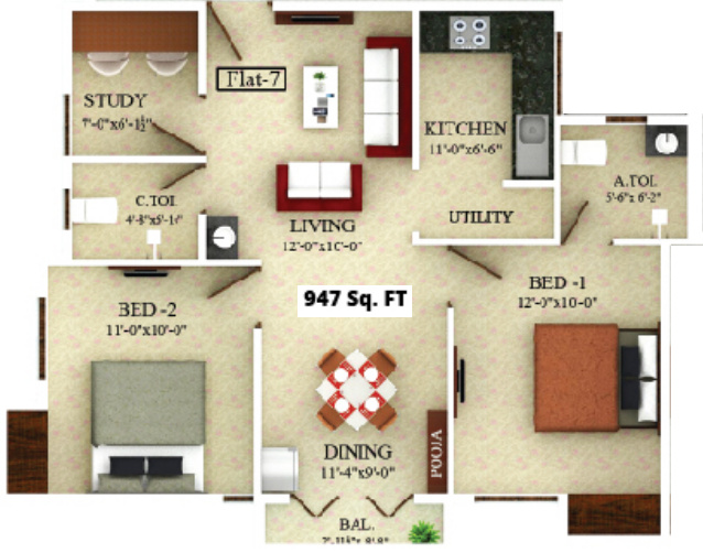 Saradeuz Ecstasy (2BHK+2T (947 sq ft) + Study Room 947 sq ft)