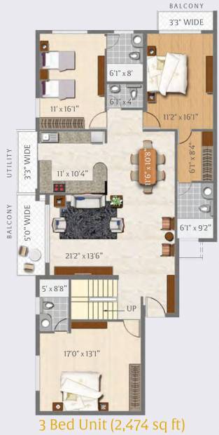 Hitin 1410 The Residences (3BHK+3T (2,474 sq ft) 2474 sq ft)