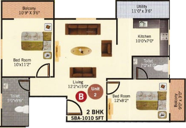 S V Moksha Green (2BHK+2T (1,010 sq ft) 1010 sq ft)