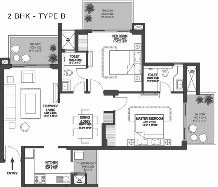 Godrej Meridien (2BHK+2T (1,366 sq ft) 1366 sq ft)