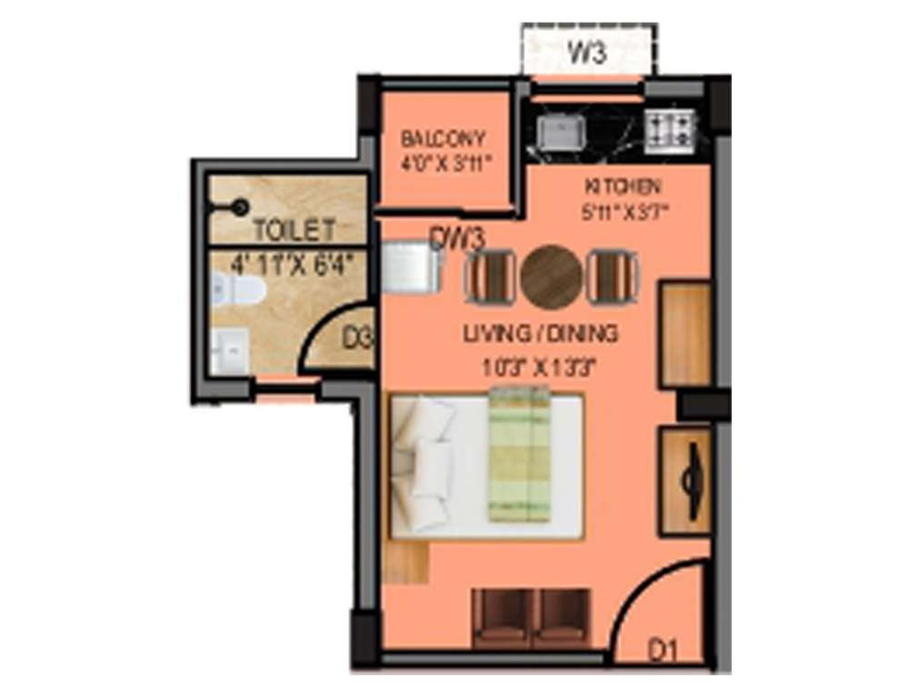 Eden Meghbalika (1RK+1T (314 sq ft) 314 sq ft)
