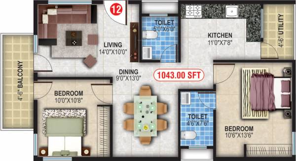 DLR Sai Samruddhi (2BHK+2T (1,043 sq ft) 1043 sq ft)