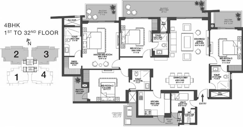 Godrej Meridien (4BHK+4T (1,657.10 sq ft) + Servant Room 1657.1 sq ft)