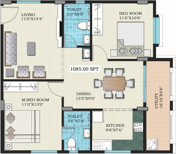 Creative And Srivaru Sree Palace (2BHK+2T (1,085 sq ft) 1085 sq ft)