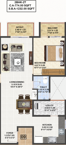 Mahaveer Carnation (2BHK+2T (1,232 sq ft) 1232 sq ft)