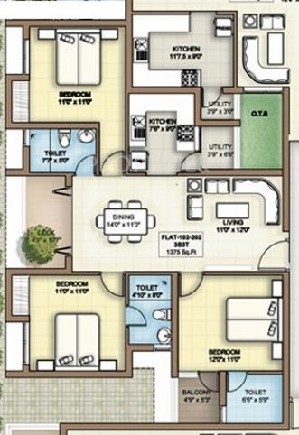 Akilam (3BHK+3T (1,375 sq ft) 1375 sq ft)  Akilam (3BHK+3T (1,375 sq ft) 1375 sq ft)