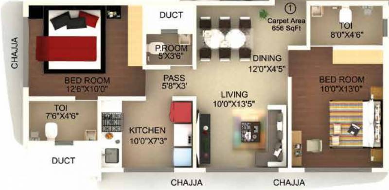Laxmi Callista (2BHK+2T (655.95 sq ft) 655.95 sq ft)