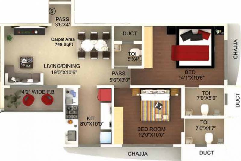 Laxmi Callista (2BHK+2T (749.06 sq ft) 749.06 sq ft)