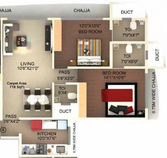 Laxmi Callista (2BHK+2T (717.95 sq ft) 717.95 sq ft)