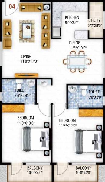 Srishti Dhruva (2BHK+2T (1,175 sq ft) 1175 sq ft)