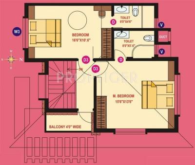 Phinix Multicon Tulips View Floor Plan (2BHK+2T)
