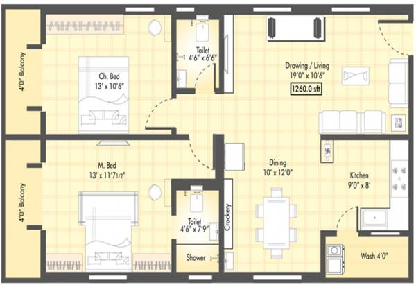 Sai Mirra Panchajanya (2BHK+2T (1,259.92 sq ft) 1259.92 sq ft)