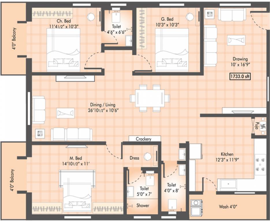 Sai Mirra Panchajanya (3BHK+3T (1,732.88 sq ft) 1732.88 sq ft)