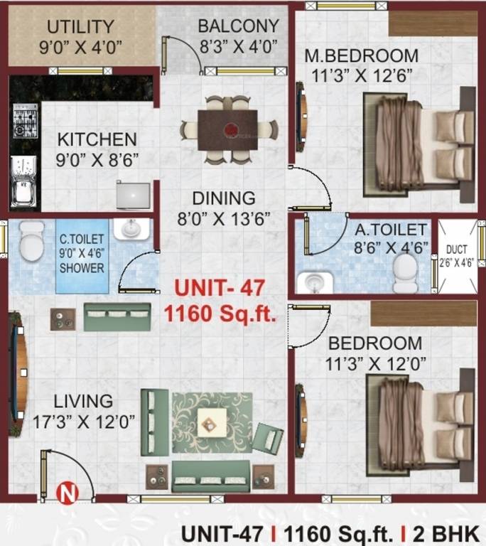 Sri Nandana Royal (2BHK+2T (1,160 sq ft) 1160 sq ft) Sri Nandana Royal (2BHK+2T (1,160 sq ft) 1160 sq ft)
