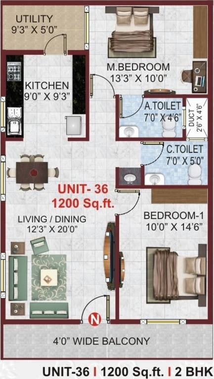 Sri Nandana Royal (2BHK+2T (1,200 sq ft) 1200 sq ft)