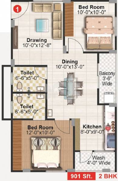 Seven Hills Sreepadam Grand (2BHK+2T (901 sq ft) 901 sq ft)