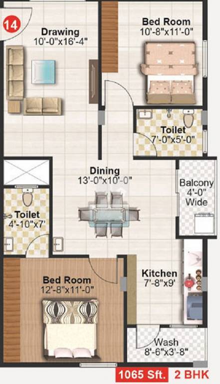 Seven Hills Sreepadam Grand (2BHK+2T (1,065 sq ft) 1065 sq ft)