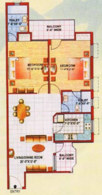 Jaipuria Sunrise Greens Apartment (2BHK+2T (1,125 sq ft) 1125 sq ft)