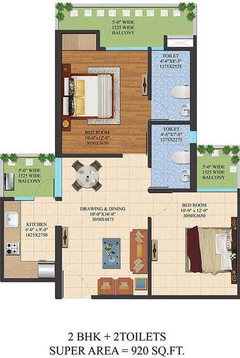 Ajnara LeGarden (2BHK+2T (920 sq ft) 920 sq ft)