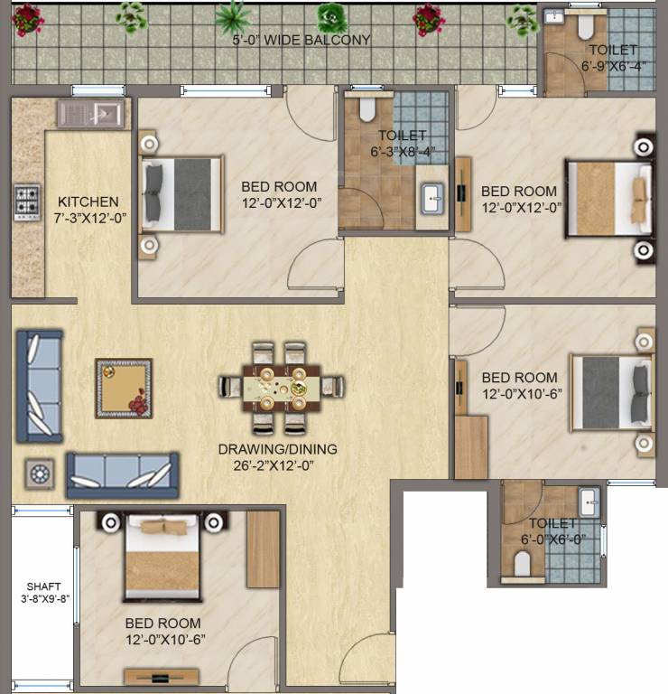Ompee Crest 2 (3BHK+3T (1,400 sq ft) 1400 sq ft)