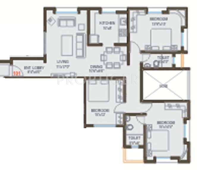 Concord Spaces Pakhar Floor Plan (3BHK+3T)