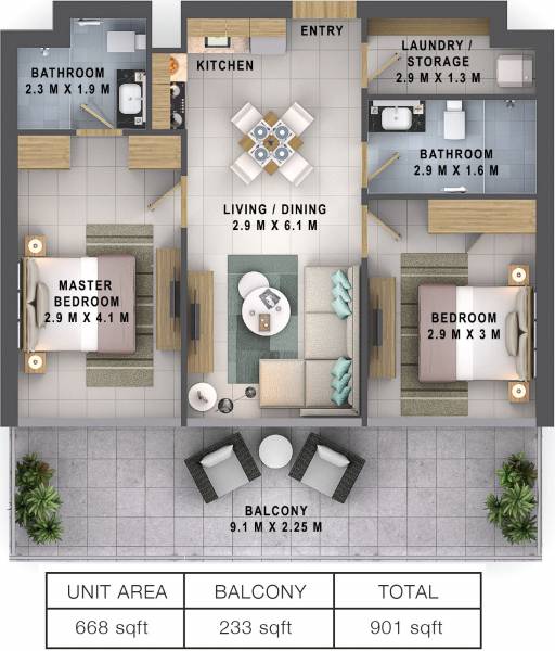 Damac Reva Residences (2BHK+2T (901 sq ft) 901 sq ft)