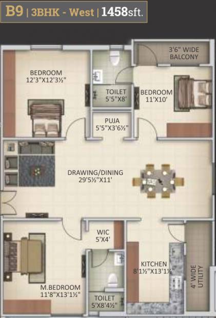 Saanvee Civitas (3BHK+2T (1,458 sq ft) 1458 sq ft)