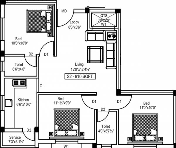 Sankar Sri Viswa Residency (3BHK+2T (910 sq ft) 910 sq ft)