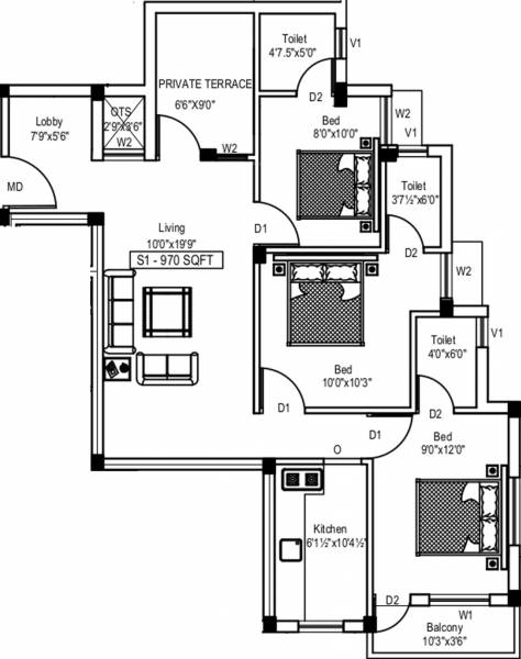 Sankar Sri Viswa Residency (3BHK+3T (970 sq ft) 970 sq ft)