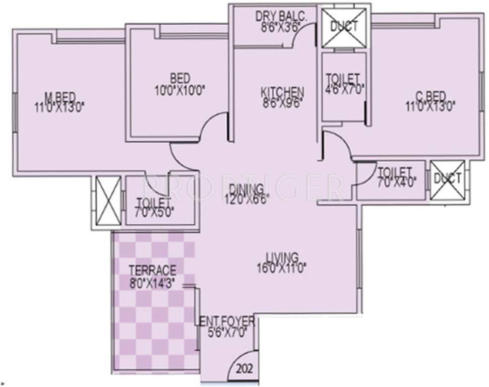 Concord Portia (3BHK+3T (1,320 sq ft) 1320 sq ft)