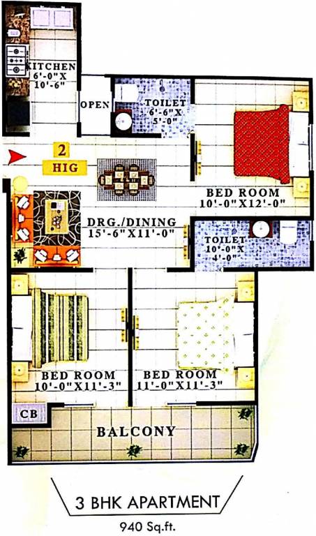 AV Vihaan Homes (3BHK+2T (940 sq ft) 940 sq ft)