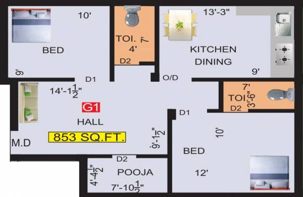 MC Sumangali Enclave (2BHK+2T (853 sq ft) + Pooja Room 853 sq ft)