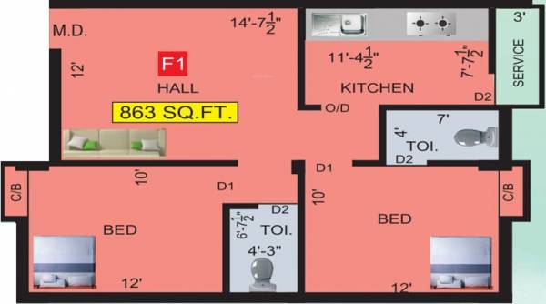 MC Sumangali Enclave (2BHK+2T (863 sq ft) 863 sq ft)