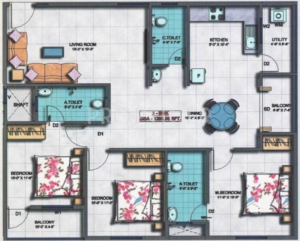 Dolphin Dew (3BHK+3T (1,388 sq ft) 1388 sq ft)