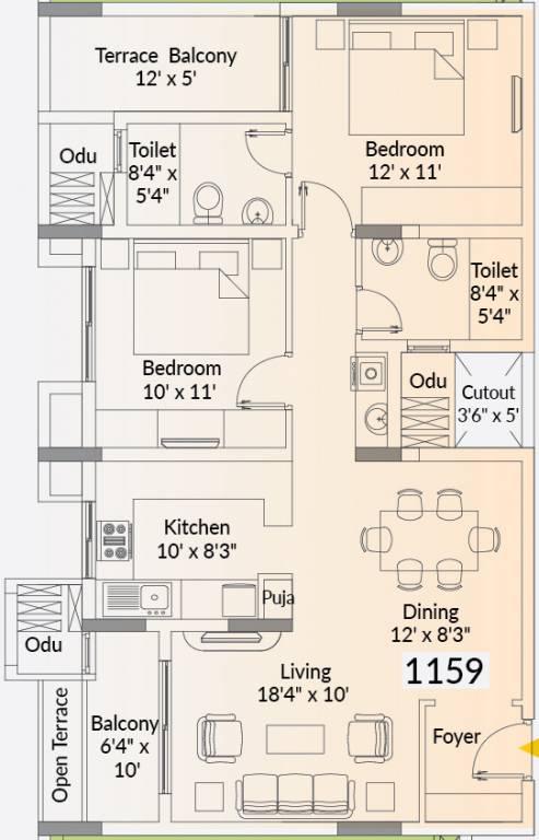 Appaswamy Capella (2BHK+2T (1,159 sq ft) + Pooja Room 1159 sq ft)