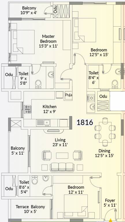 Appaswamy Capella (3BHK+3T (1,816 sq ft) + Pooja Room 1816 sq ft)