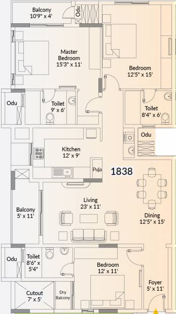 Appaswamy Capella (3BHK+3T (1,838 sq ft) + Pooja Room 1838 sq ft)