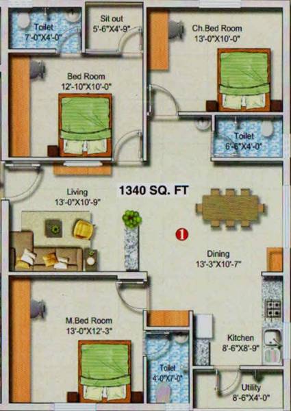 KT Towers (3BHK+3T (1,340 sq ft) 1340 sq ft)