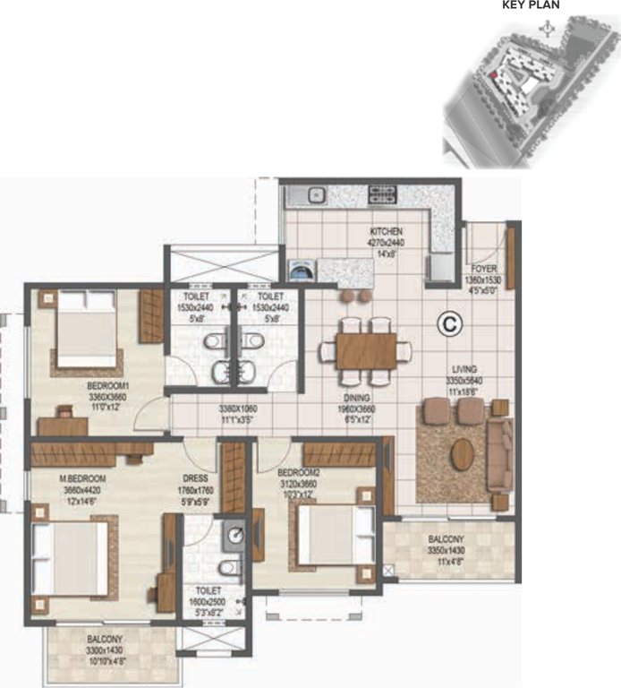 Brigade Buena Vista Phase 2 (3BHK+2T (1,649 sq ft) 1649 sq ft)